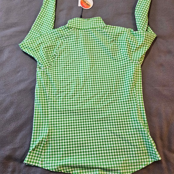 Walter Hagen Womens Performance Gingham Quarter Zip Pullover Green Medium UPF 50 - Picture 8 of 8